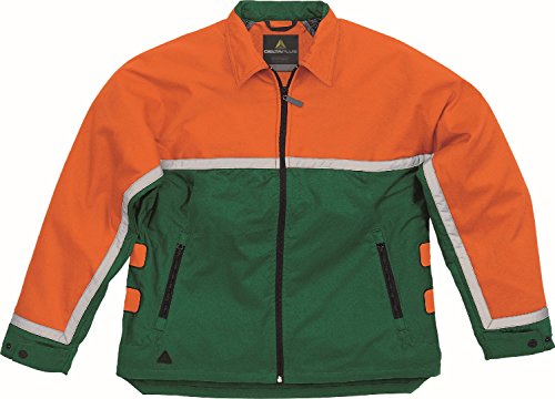 Deltaplus EPIC3VETM Holzfällerjacke - Futter Mit Kettengestrickener Schnittschutz-Komplex, Grün-Orange, Größe M von Deltaplus