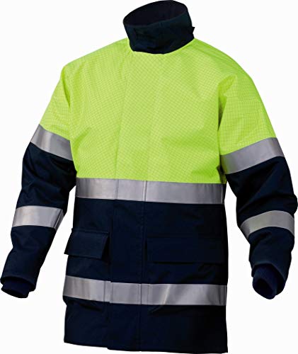 Deltaplus KOMODHVJM3X Warnschutz Schützender Parka Aus Polyester/Antistatischen Fasern Mit Pu-Beschichtet, Neongelb-Marineblau, Größe 3XL von Deltaplus