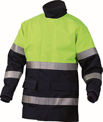 Deltaplus KOMODHVJMXG Warnschutz Schützender Parka Aus Polyester/Antistatischen Fasern Mit Pu-Beschichtet, Neongelb-Marineblau, Größe XL von Deltaplus