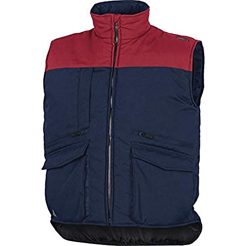 Deltaplus SIER2BR3X Weste Mit Mehreren Taschen Aus Polyester-Baumwolle, Marineblau-Rot, Größe 3XL von Deltaplus