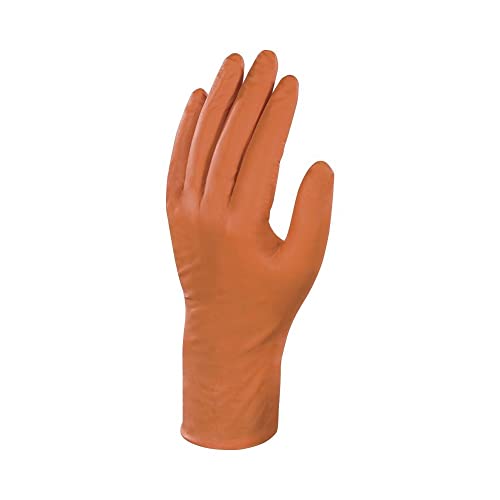 Deltaplus V150008 Spenderschachtel 50 Ungepuderte Einweghandschuhe Aus Nitril - Länge 27 Cm, Orange, Größe 8/9 von Deltaplus