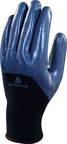 Deltaplus VE715GR08 Polyester Feinstrickhandschuh - Nitril-Beschichtung Auf Handfläche Fingerspitzen Und Handrückens, Schwarz-Grau, Größe 08 von Deltaplus