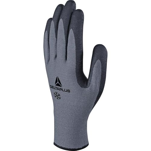 Deltaplus VE728NO10 Polyester/Acryl Feinstrickhandschuh - Nitrilschaum Beschichtung Auf Handfläche + Noppen, Grau-Schwarz, Größe 10 von Deltaplus