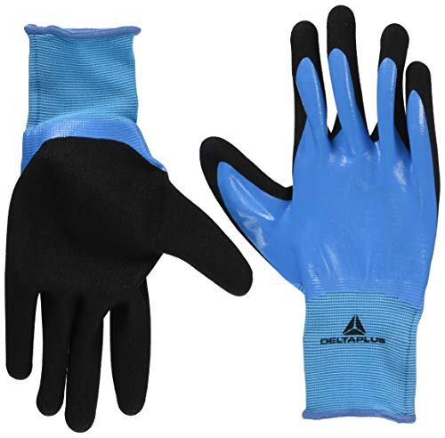 Deltaplus VV636BL10 Polyamid-Handschuh - Nitrilbeschichtete Hand - Nitrilschaum-Beschichtete Handfläche, Blau-Schwarz, Größe 10 von Deltaplus