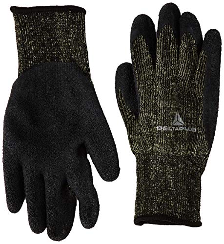 Deltaplus VV731NO09 Strickhandschuh Polycotton/Para-Aramid - Handfläche Mit Latex-Beschichtung, Schwarz, Größe 09 von Deltaplus