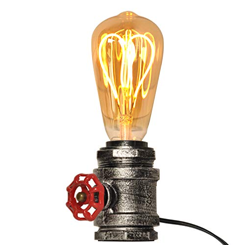 Deluce Mid Century Tischlampen Silber Antik mit rotem Ventil Metall Steampunk Leuchte Retro Edison Sockel für Wohnzimmer Rustikale Schreibtischdekoration industrielle Vintage Beleuchtung e27 von Deluce