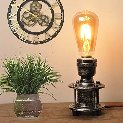 Tischlampe Retro e27 Vintage Landhausstil Industrial Metall,Tischleuchte Innen Antik Grau Design Landhaus,Modern Dekorative Leuchten Wohnzimmer Stehend klein, Nachttischlampe aus Stahl von Deluce