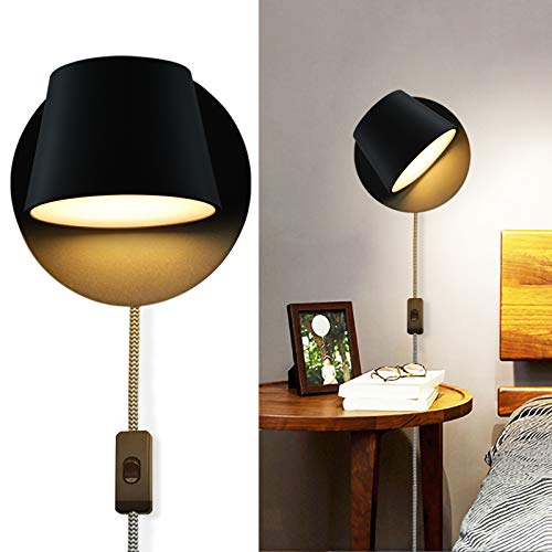 Wandleuchte Innen Leselampe Minimalistisch Design Hell Schlafzimmer, LED Wandbeleuchtung Warmweiß 3000K 7W Leuchtet auf und ab Moderne Einstellbar Schwarz Wandlampe für Wohnzimmer Balkon Treppenhaus von Deluce