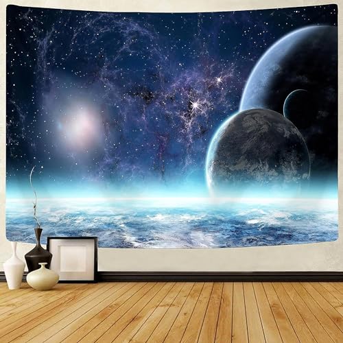 Delur Planet Galaxy Tapisserie Universum Sternenhimmel Wandbehang Milky Way kosmischer Weltraum-Tapisserie Psychedelischer Nebel Kopfteil Tagesdecke für Schlafzimmer Wohnzimmer Dekor (150.1x199.9 cm) von Delur