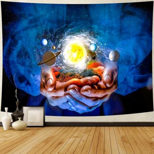 Delur Wandteppich, Galaxie in Hand, Universum, Planet, Sternenhimmel, Wandbehang, kosmischer Weltraum, psychedelischer Nebel, Kopfteil, Tagesdecke, Wohnzimmer, Dekor (150.1 x 199.9 cm) von Delur