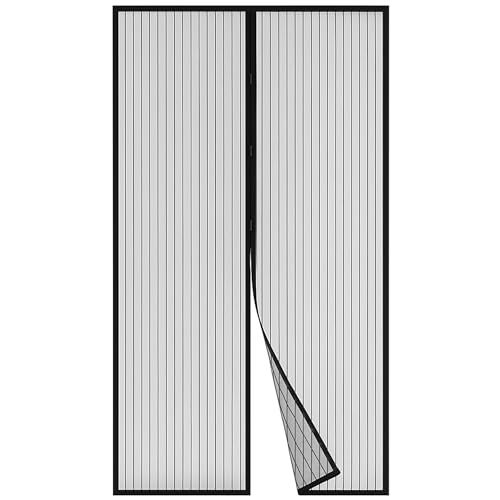 Deluxa® Fliegengitter Balkontür | Insektenschutz | Automatischer Verschluss | Magnetstreifen | Klettband Selbstklebend | Fenster und Tür | Magnete Stark | Mückenschutz | 210x99 cm | Schwarz von Deluxa