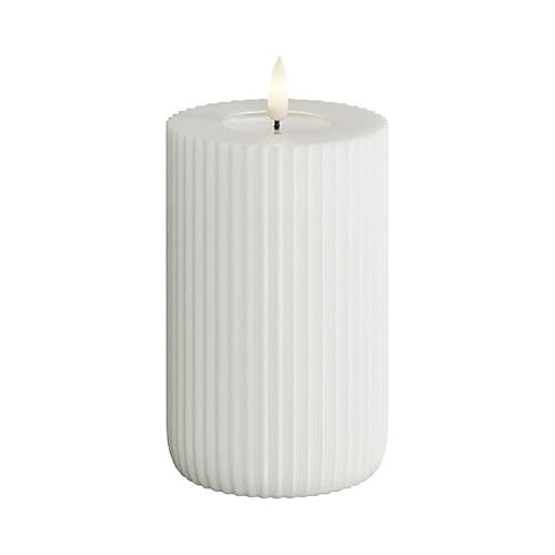Deluxe Homeart Flammenlose LED-Kerze für den Innenbereich, solide Streifen, aus echtem Wachs und mit Real Flame™-Technologie, batteriebetriebene Kerze mit bis zu 400 Stunden Akkulaufzeit (Weiß, 7,5 x von Deluxe Homeart