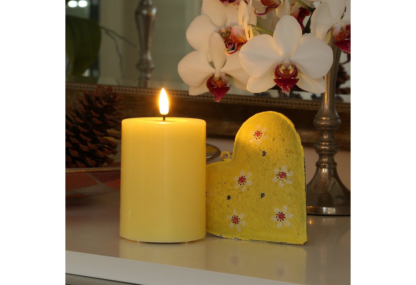 Deluxe Homeart LED-Kerze Mia Echtwachs Deluxe Wachsspiegel flackernd H: 10cm D: 7,5cm gelb von Deluxe Homeart