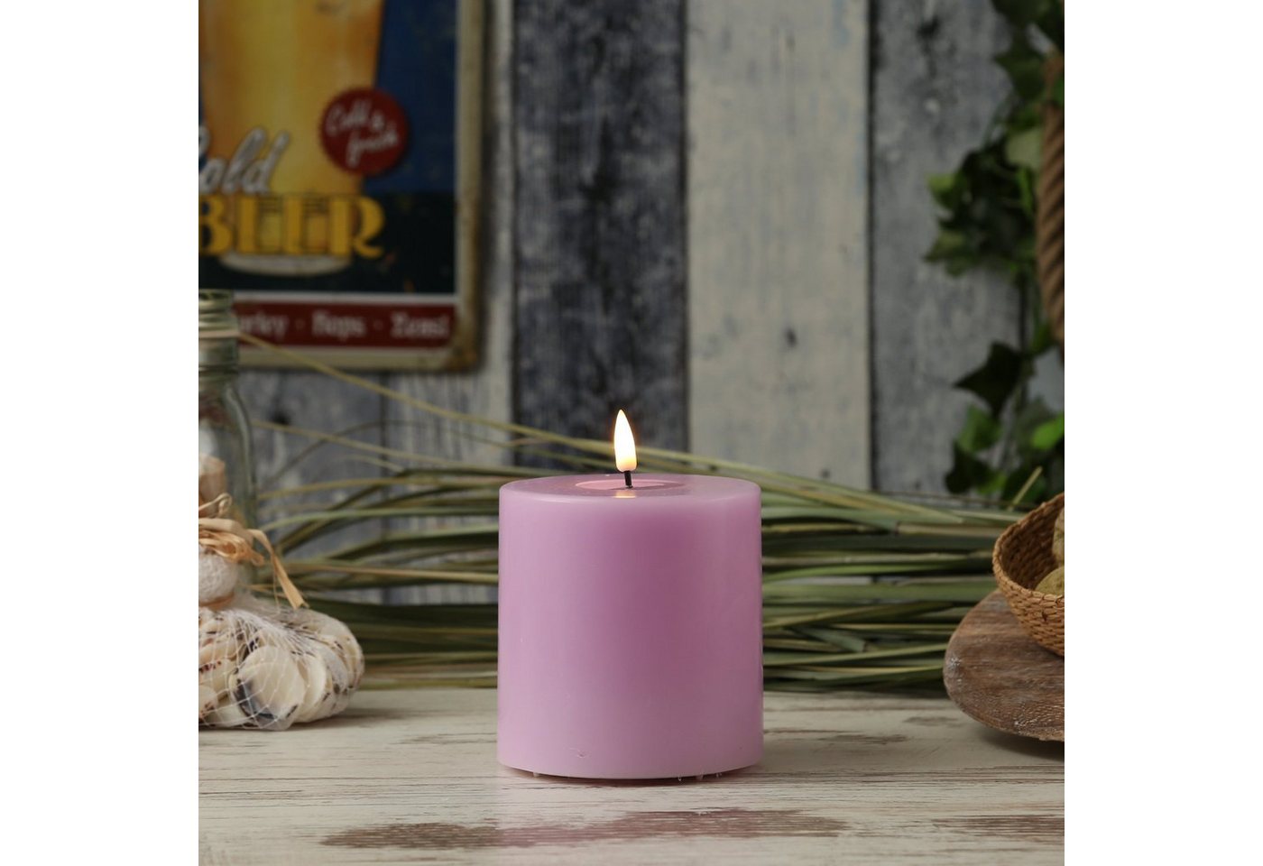 Deluxe Homeart LED-Kerze LED Kerze Mia Echtwachs 3D Flamme flackernd H: 10cm D: 10cm lavendel (1-tlg) von Deluxe Homeart