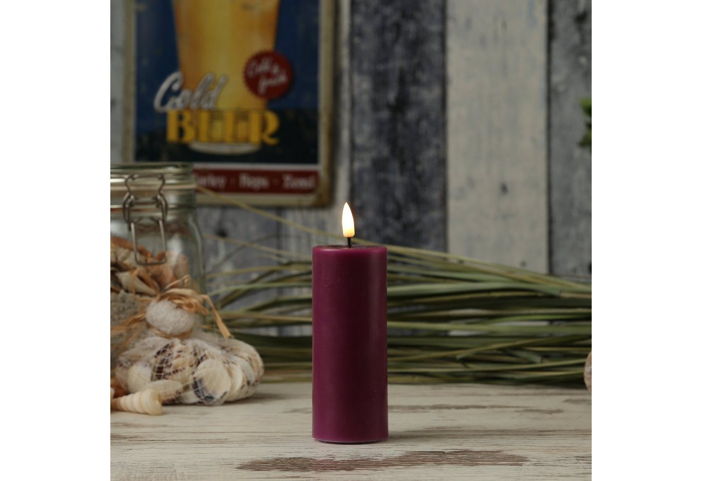 Deluxe Homeart LED-Kerze LED Kerze Mia Echtwachs 3D Flamme flackernd H: 12,5cm D: 5cm beere (1-tlg) von Deluxe Homeart