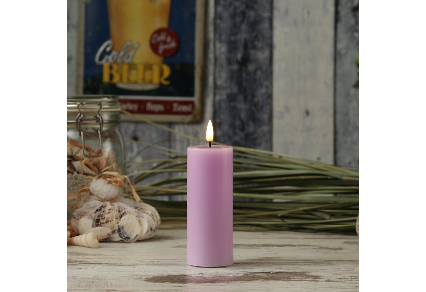 Deluxe Homeart LED-Kerze LED Kerze Mia Echtwachs 3D Flamme flackernd H: 12,5cm D: 5cm lavendel (1-tlg) von Deluxe Homeart