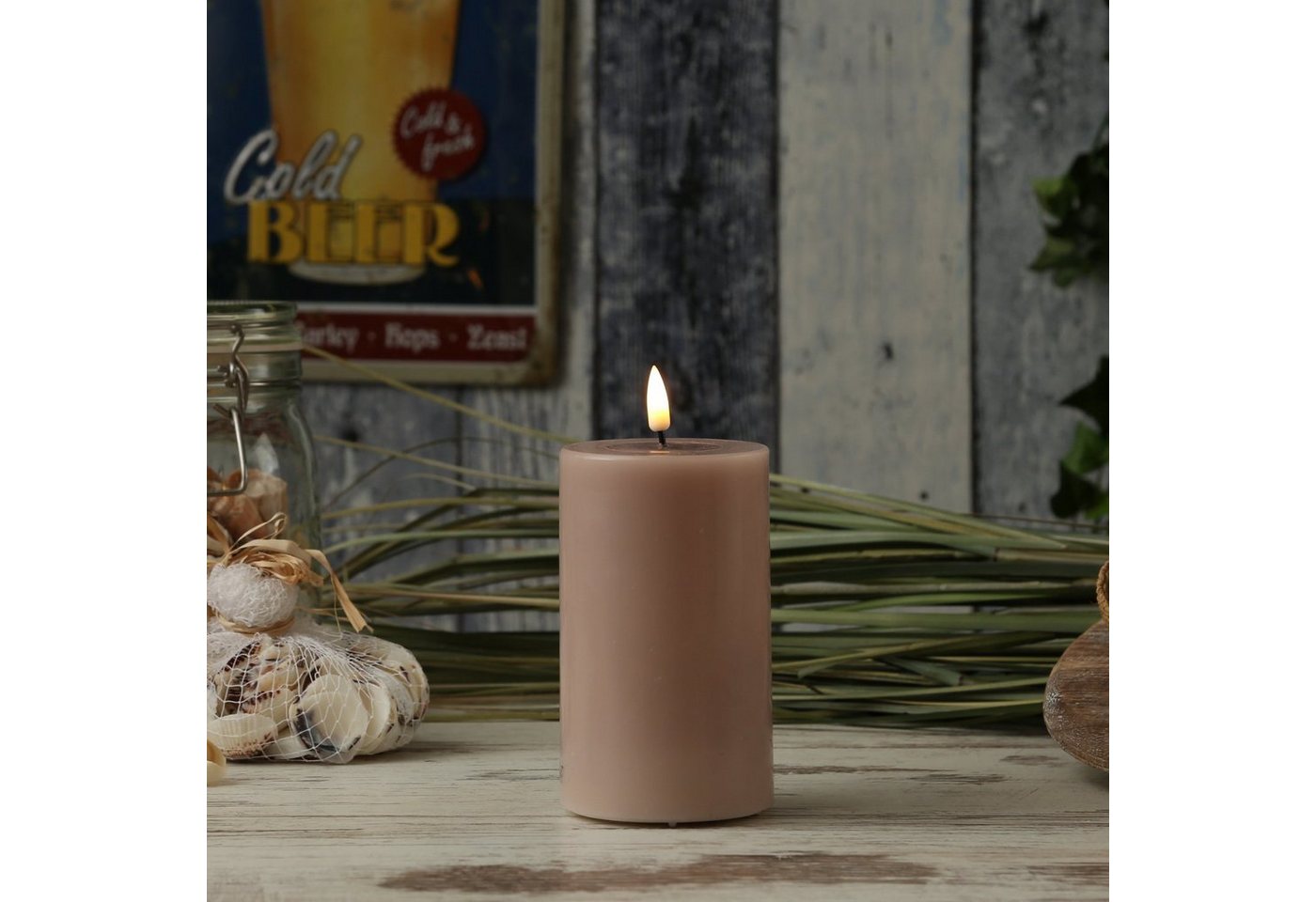 Deluxe Homeart LED-Kerze LED Kerze Mia Echtwachs 3D Flamme flackernd H: 12,5cm D: 7,5cm altrosa (1-tlg) von Deluxe Homeart