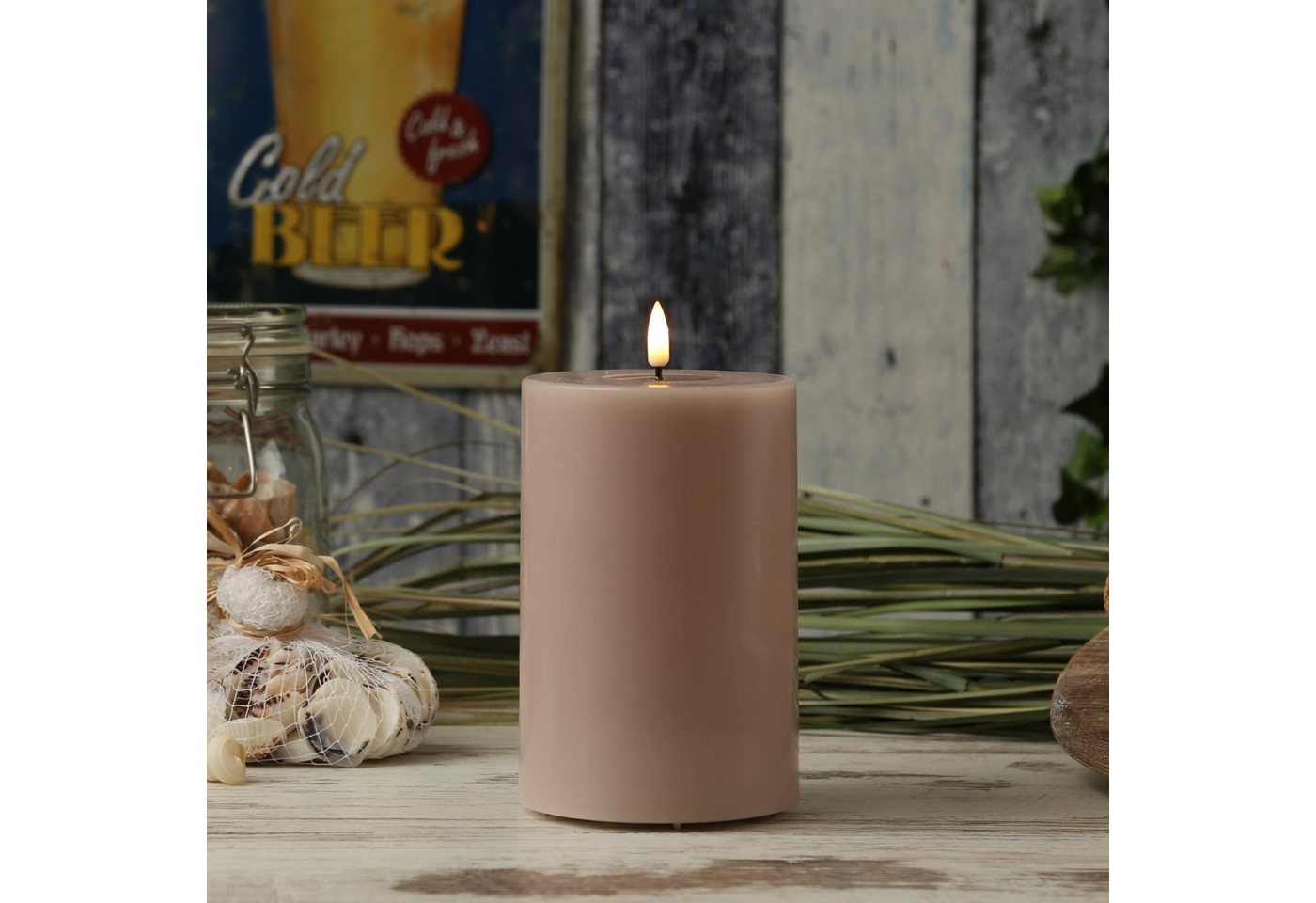 Deluxe Homeart LED-Kerze LED Kerze Mia Echtwachs 3D Flamme flackernd H: 15cm D: 10cm altrosa (1-tlg) von Deluxe Homeart