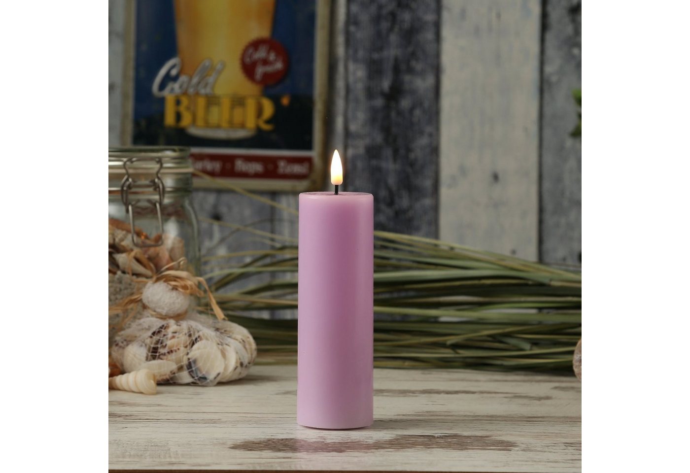 Deluxe Homeart LED-Kerze LED Kerze Mia Echtwachs 3D Flamme flackernd H: 15cm D: 5cm lavendel (1-tlg) von Deluxe Homeart
