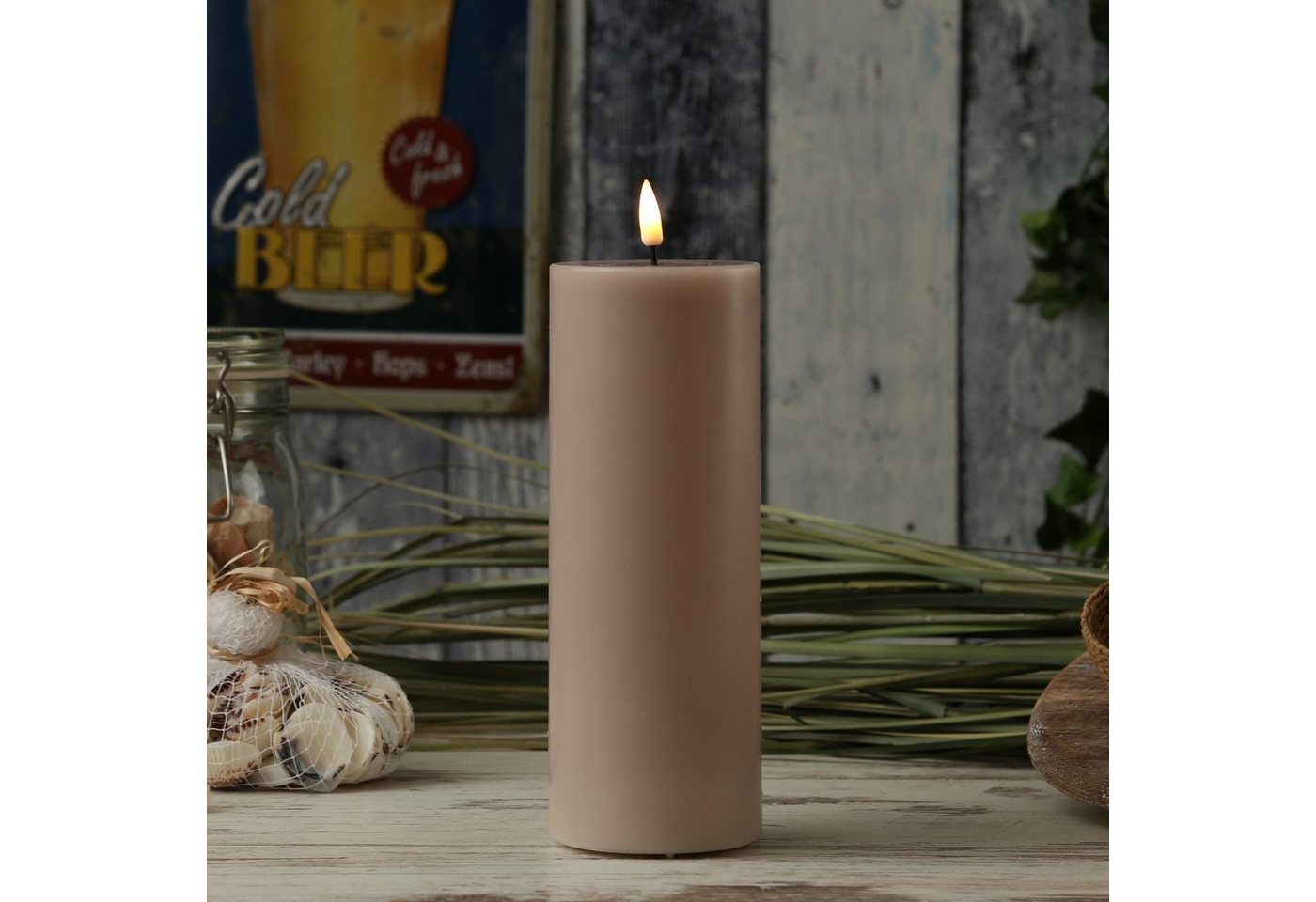 Deluxe Homeart LED-Kerze LED Kerze Mia Echtwachs 3D Flamme flackernd H: 20cm D: 7,5cm altrosa (1-tlg) von Deluxe Homeart