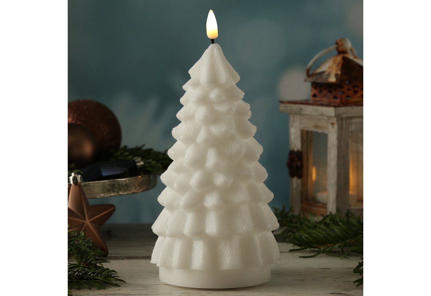 Deluxe Homeart LED-Kerze Tannenbaum Weihnachtsbaum Deluxe Echtwachs flackernd H: 18cm weiß (1-tlg) von Deluxe Homeart