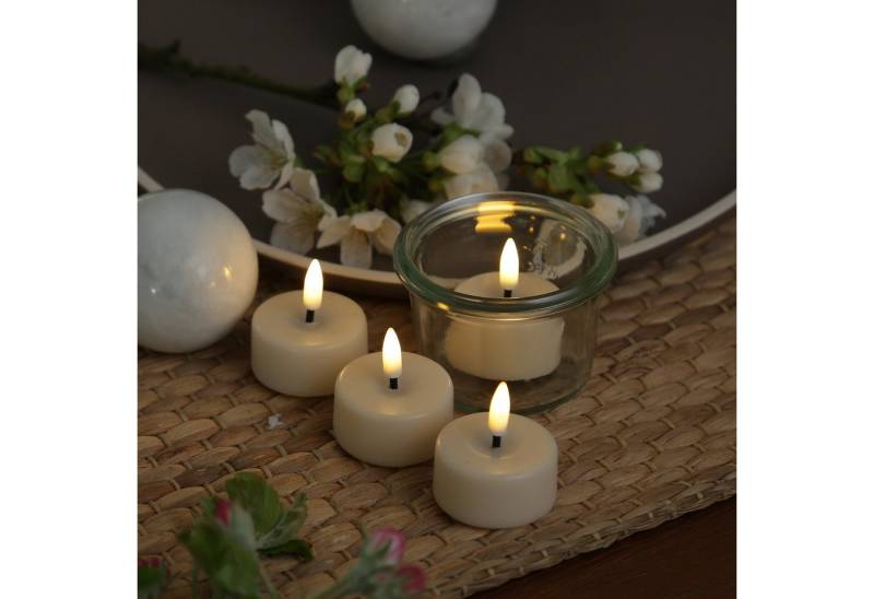 Deluxe Homeart LED-Kerze LED Mini Teelichter Mia flackernd mit Batterien D: 3,5cm creme 4 Stück (4-tlg) von Deluxe Homeart