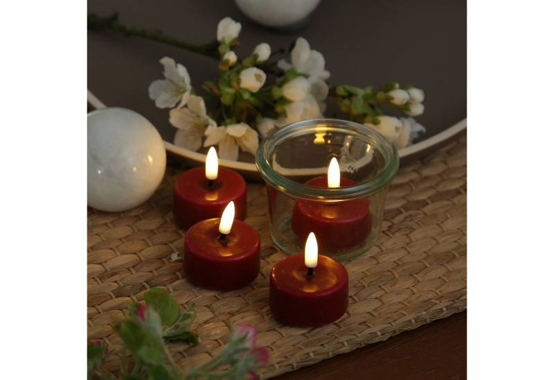 Deluxe Homeart LED-Kerze LED Mini Teelichter Mia flackernd mit Batterien D: 3,5cm rot 4 Stück (4-tlg) von Deluxe Homeart