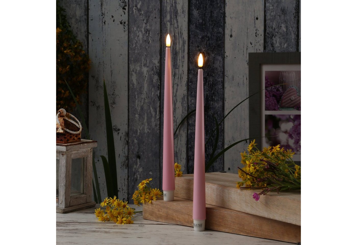 Deluxe Homeart LED-Kerze LED Stabkerzen ELLA Deluxe Lack Tafelkerze flackernd H: 28cm rosa 2St. (2-tlg) von Deluxe Homeart