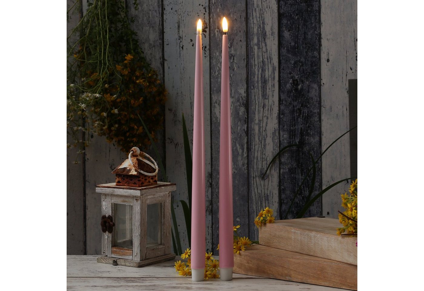 Deluxe Homeart LED-Kerze LED Stabkerzen ELLA Deluxe Lack Tafelkerze flackernd H: 38cm rosa 2St. (2-tlg) von Deluxe Homeart