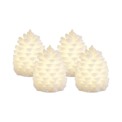 Deluxe Homeart LED Tannenzapfen - 4er Set Echtwachs Leuchtende Deko mit weichem Innenleuchten - Batteriebetrieben - Fernbedienung aktiviert mit Timer - 13cm hoch von Deluxe Homeart