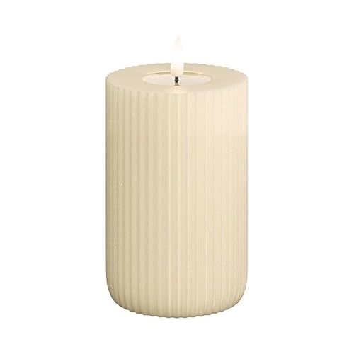 Deluxe Homeart Solid Stripe Flammenlose LED-Kerze für den Innenbereich – aus echtem Wachs & mit Real Flame™-Technologie – batteriebetriebene Kerze mit bis zu 400 Stunden Akkulaufzeit (Creme, 7,5 x von Deluxe Homeart