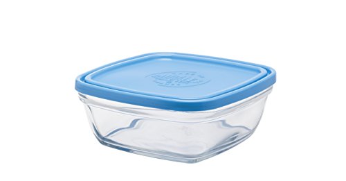 Duralex 9022AM06A1111 Freshbox Carré Frischhaltebox mit Deckel, 17x17cm, 1.15 Liter, Glas, blau, 1 Stück von Duralex