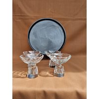 4Er Set Likörgläser-Schnapsgläser Fancy Kristall Mit Schwarzen Glas Tabletts von DemDemShop
