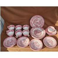 Barratts Old Castle Keramik Rot Teeservice 6 Personen 19 Teilige Set, England von DemDemShop