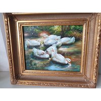 E. Bohm. Enten Im Teich, Ölbild, Mit Prachtrahmen Aus Schwarz Und Gold Farbenem Holz, Signiert, Um 1960 E. Bohm. Enten Im Teich, Ölbild, Mit Prachtrahmen Aus Schwarz Und Gold Farbenem Holz, Signiert, Um 1960 von DemDemShop
