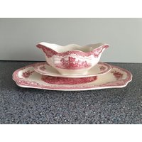 Johnson Bros Sossiere Und Unterteller Ragout Serie Old Britain Castles Rot England Tureen von DemDemShop