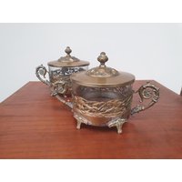 Jugendstil Bonboniere - Zuckerdose - Deckeldose Mit Kristall Glas Als Paar von DemDemShop