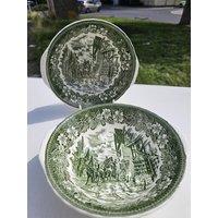 Royal Tudor Ware Staffordshire Coaching Taverns 1828 Salat Schüsseln 2 Stück Ein Paar Grün von DemDemShop