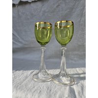Um 1900 Jugendstil 2 Theresienthal Weingläser Grün U Gold H 18, 5 cm von DemDemShop