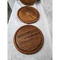 Vintage Teakholz Schneidebrett Brett Holzbrett Holz Teak 24 cm Durchmesser 3 Stück von DemDemShop