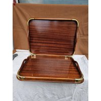Vintage Valenti Tabletts Aus Holz Und Messing 60Er Jahre, 2 Stück von DemDemShop