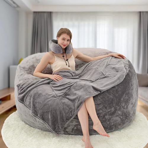 Demacai Sitzsack-Stuhl – Riesiger Sitzsack für Erwachsene mit Memory-Schaum-Füllung im Lieferumfang enthalten, abnehmbarer und waschbarer ultraweicher Flanellbezug, Sitzsack-Stuhl – Grau (1,5 m von Demacai