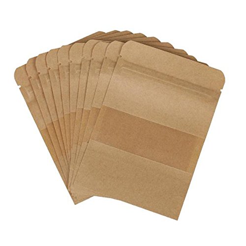 Demarkt 100 Stück Kleine Braune Papier Beutel Mit Sichtfenster, Wiederverwendbar Papier Druckverschlussbeutel Food Storage Stand Up Pouch für die verpackung von Kaffee und Snack Size M (9×14+3cm) von Demarkt