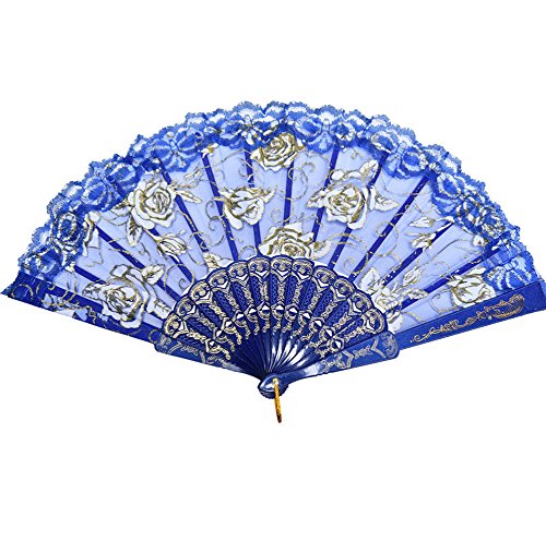 Demarkt Handfächer Hand Fan Fächer Sommer Party Hochzeit Hand Fan aus Kunststoff und Spitze Blau von Demarkt