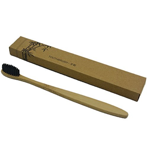 Demarkt Holzzahnbürste aus Bambus Holz BPA freie Bambus Holzzahnbürste Zahnbürste mit Bambus Holzkohle für gesunde und weiße Zähne Schwarz von Demarkt