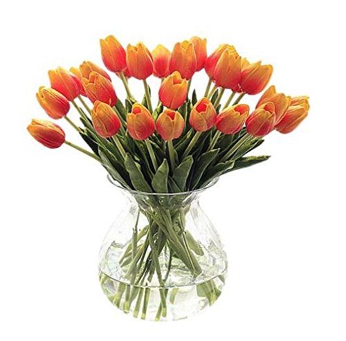 Demarkt Tulpe künstliche Blumen Real Touch Kunstblumen Tulip Tulpe künstliches Tulpenbündel Kunstblumen Blumenstrauß Brautschmuck Hochzeit Home Party Dekoration (Orange) von Demarkt