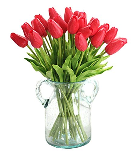 Demarkt Tulpe künstliche Blumen Real Touch Kunstblumen Tulip Tulpe künstliches Tulpenbündel Kunstblumen Blumenstrauß Brautschmuck Hochzeit Home Party Dekoration (Rot) von Demarkt