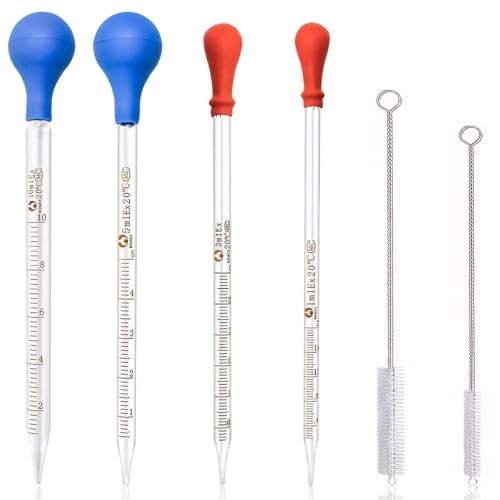 Demarsen 4 Stück Glas Pipette Dropper, Pipette Glas 1ml 3ml 5ml 10ml, Transfer Glaspipette mit 2 Reinigungsbürste, Glas Tropfpipetten, Messpipette für Labor Lebensmittel Forschung Medizin von Demarsen