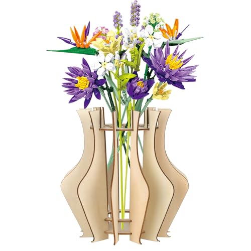 Demarsen Vase für Lego Blumen Holzpuzzle Blumenstrauß Flasche,Bouquet Vase für Blumenstrauß Holzvase für Rosen Sonnenblumen Tulpen Kirschblüten Blumen,Geschenk Deko für Frauen Erwachsene (groß) von Demarsen