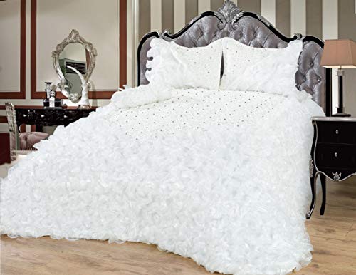 Dematex Bettüberwurf Set Tagesdecke Gelincik Deluxe Weiß/Creme – 250 cm x 260 cm 4 teilig von Dematex